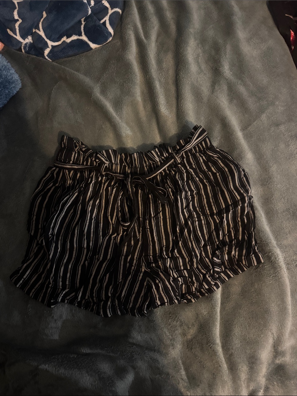 Hollister black and Cream Striped Paperbag Shorts